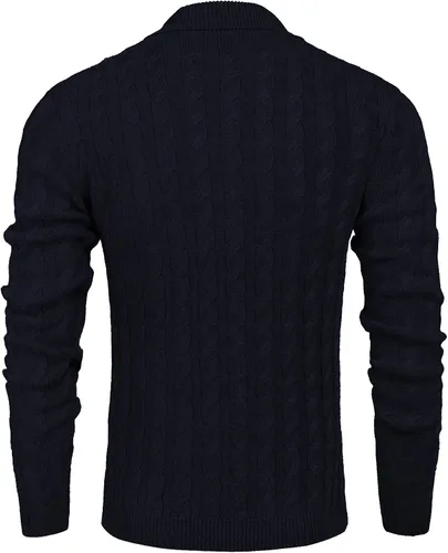 Vista 3 de COOFANDY Suéter de punto trenzado con cuello de chal para hombre, ajuste delgado, informal, con botones