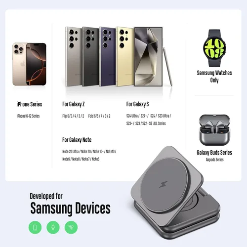 Vista 3 de KU XIU Cargador inalámbrico para Samsung, estación de carga inalámbrica plegable de aleación de zinc 3 en 1 para Samsung Galaxy S25 Ultra S24 S23