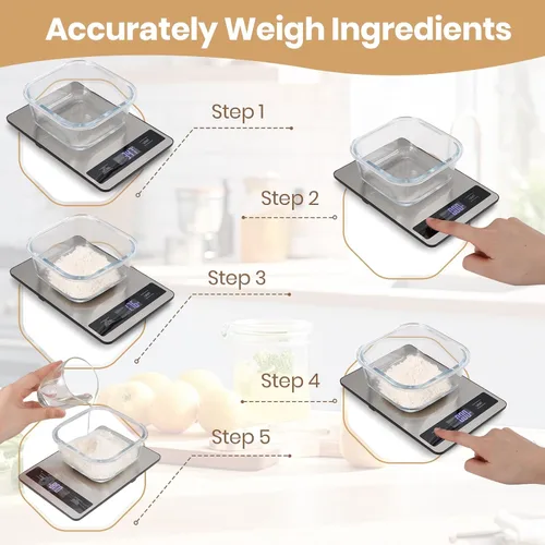 Vista 11 de Báscula de alimentos, báscula de cocina de 11 libras con precisión de 0.05 oz/1 g, 6 unidades de función de tara y pantalla LCD, báscula digital