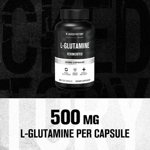 Vista 2 de Jacked Factory Cápsulas de L-Glutamina de 500 mg – Suplemento vegano de L-glutamina fermentada para recuperación muscular después del entrenamiento