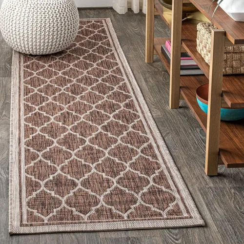 Vista 12 de JONATHAN Y Tapete marroquí con diseño enrejado para interiores y exteriores, 2 x 8 pies, marrón/beige, tejido texturizado de trébol para patio