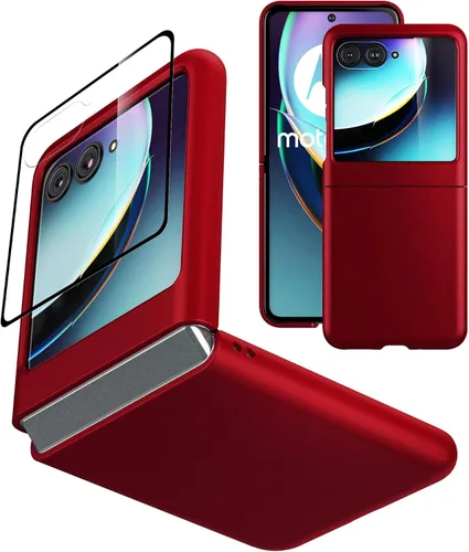Vista 20 de Funda delgada de piel sintética para Motorola Razr Plus 2023, [cubierta frontal transparente + parte trasera de cuero duro de policarbonato] Marrón
