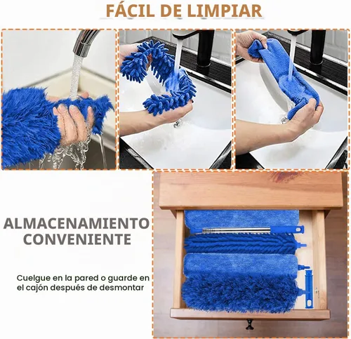 Vista 5 de Plumeros profesionales de microfibra para limpieza, 6 plumeros extensibles y flexibles con poste telescópico de 100 pulgadas, kit de limpieza