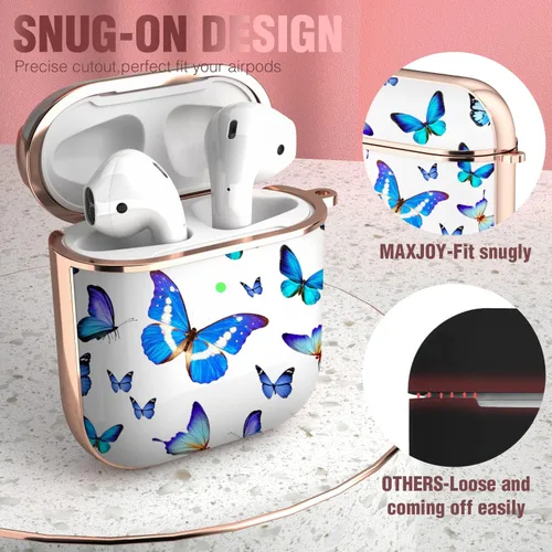 Vista 3 de Maxjoy Funda para AirPods, bonita funda protectora rígida para AirPod 2 Gen para mujeres y hombres con llavero para AirPods de 2ª generación de 1ª