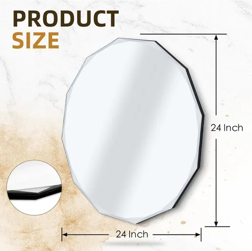 Vista 3 de QDSSDECO Espejo de pared sin marco con borde biselado de 24 x 24 pulgadas, forma irregular, espejo de tocador único, espejo de pared sin marco