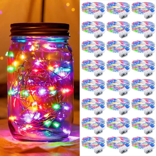 Vista 57 de Paquete de 6 luces de hadas a pilas con temporizador remoto, 8 modos de iluminación, 7 pies, 20 luces LED impermeables para Halloween, Navidad