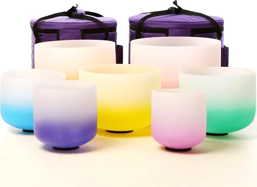Vista 10 de Leize Chakra Tuned - Juego de 7 cuencos de cristal de cuarzo de 6 a 12 pulgadas con fundas de transporte resistentes y mazos de cuenco para cantar
