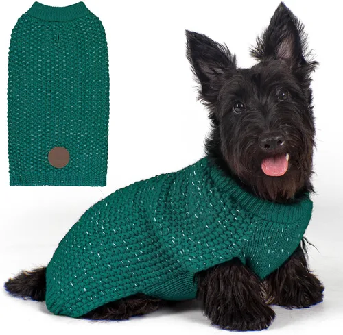 Vista 35 de KYEESE Suéter para Perro con Agujero para Correa para Perros Pequeños Machos Suéter Cálido con Hilo Reflectante Tejido Suave Ropa para Perros Machos
