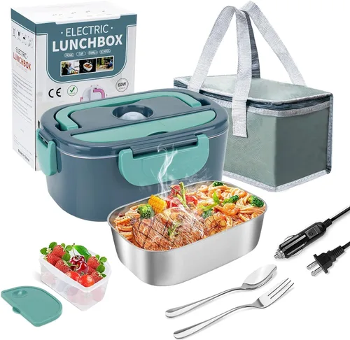Vista 7 de LAVAED Calentador térmico de lonchera – Fiambrera eléctrica de 80 W para adultos – Calentador de alimentos 2 en 1 para coche/camión/oficina/exterior