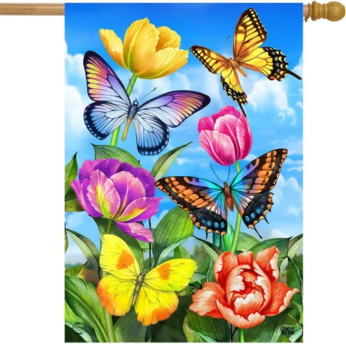Vista 10 de Mariposas a cuadros Spring House Flag Floral 28" x 40" Briarwood Lane 15 - Mariposa Checker