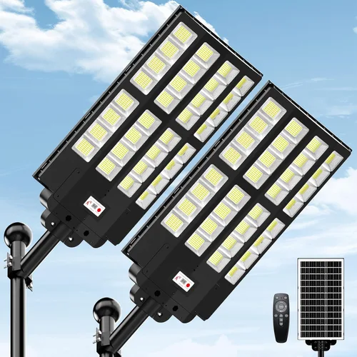 Vista 9 de 1200W Luces solares de calle al aire libre impermeables, luz solar de gran angular alimentada del anochecer al amanecer, control remoto y sensor