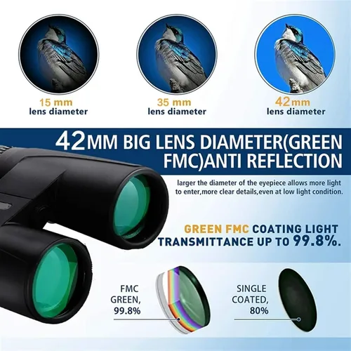 Vista 6 de Prismáticos de 12 x 42 para adultos, prismáticos HD de día y noche con lente BAK4 Prisma FMC para caza, observación de aves, concierto, etc. IPX7