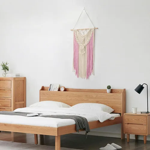 Vista 6 de LB Colgante de pared de macramé rosa, decoración de pared de macramé bohemio, borla rosa y beige, bohemio, tejido a mano, macramé, decoración