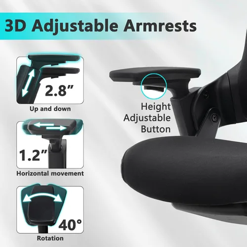 Vista 5 de CLATINA Silla ejecutiva ergonómica de alta rotación con cabeza de altura ajustable, reposabrazos 3D, soporte lumbar y respaldo tapizado para oficina