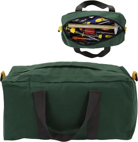 Vista 5 de Bolsa de herramientas portátil de lona de boca ancha de gran capacidad, bolsa de herramientas de mano con cremallera extra larga, bolsa
