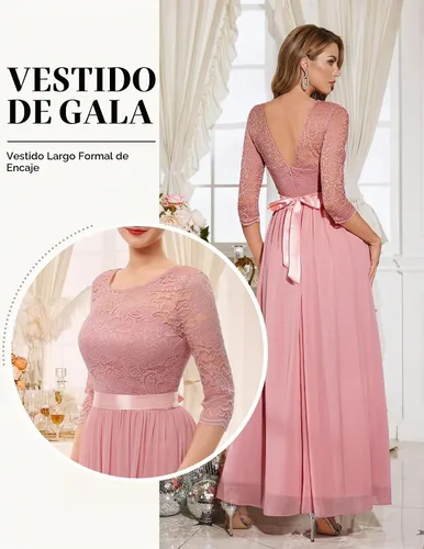 Vista 5 de BeryLove Vestido formal de manga larga para mujer, invitada de boda, madre Rubor