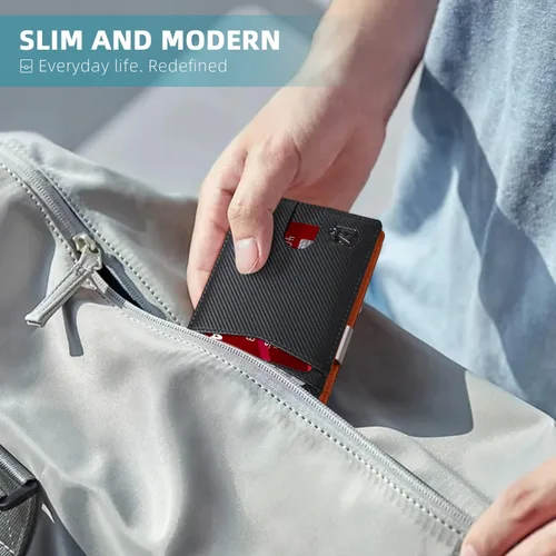 Vista 33 de Zitahli - Carteras delgadas con clip para dinero para hombre, tarjetero minimalista, de cuero, plegable, con bloqueo RFID, cartera de bolsillo