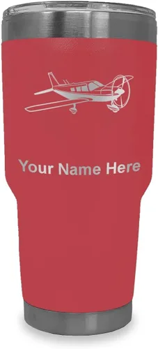 Vista 40 de LaserGram Vaso aislado al vacío de 20 onzas, avión de ala baja, grabado personalizado incluido (negro) Engraved Gift for Pilots, Vacuum Insulated