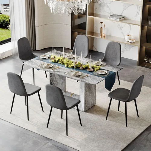 Vista 24 de Juego de mesa de comedor para 4, juego de mesa de comedor de 5 piezas con sillas, mesa moderna de mármol sintético de 63 pulgadas con 4 sillas