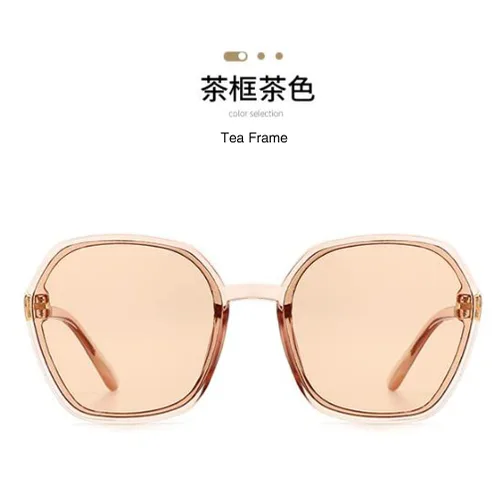 Vista 3 de Gafas llanas de mujer de gran tamaño marco protector solar gafas de sol de moda espejo de bambú piernas gafas de sol (marco de té marrón)