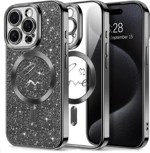 Vista 129 de Hython Funda para iPhone Air con purpurina, compatible con MagSafe Love Heart fundas magnéticas transparentes para teléfono para mujeres y niñas
