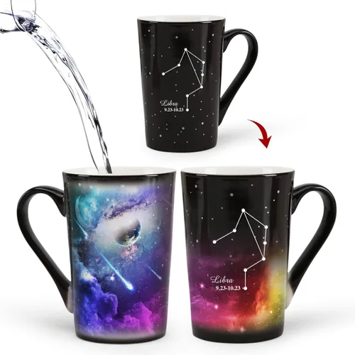 Vista 9 de Taza de constelación cambiante de calor de Acuario de 12 onzas, taza de café de Acuario con grabado, taza de café de cerámica que cambia