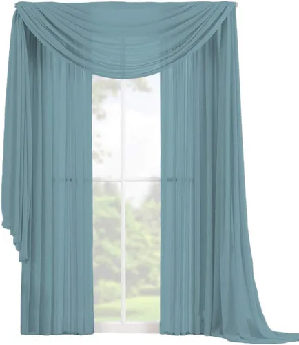 Vista 13 de Decotex Juego de 3 cortinas de gasa transparente para ventana, incluye 2 paneles y 1 bufanda a juego (120 pulgadas de largo, chocolate)
