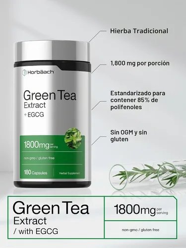 Vista 4 de Horbäach EGCG Green Tea Extract Pills 180 Cápsulas Potencia máxima