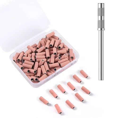 Vista 13 de 100 piezas de bandas pequeñas de lijado de uñas para taladro de uñas, bits mini de 3.1mm de mandril de lijado de uñas de grano 80 para uñas
