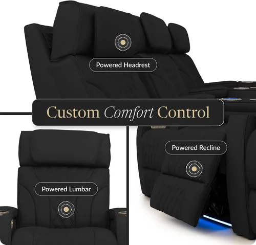 Vista 8 de Seatcraft Luminis LT - Asiento de cine en casa, fila negra de 2 plazas Negro