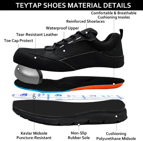 Vista 7 de Steel Toe Shoes for Men Women, Non-Slip Waterproof Work Safety Shoes, Indestructible Puncture-Proof Construction Industrial Shoes, Zapatos