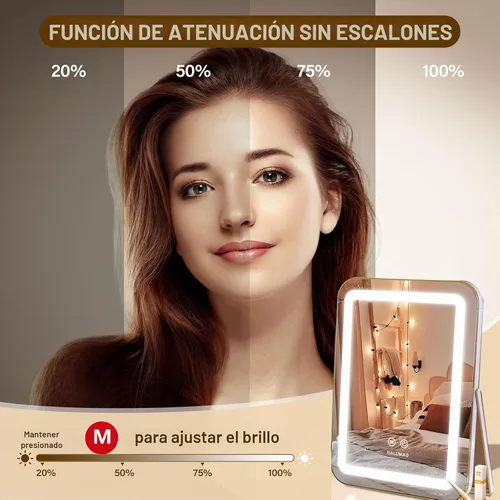 Vista 4 de halumao Espejo de tocador con luces, espejo de maquillaje iluminado de 14.5 pulgadas, espejo de maquillaje LED con luces para mesa de dormitorio