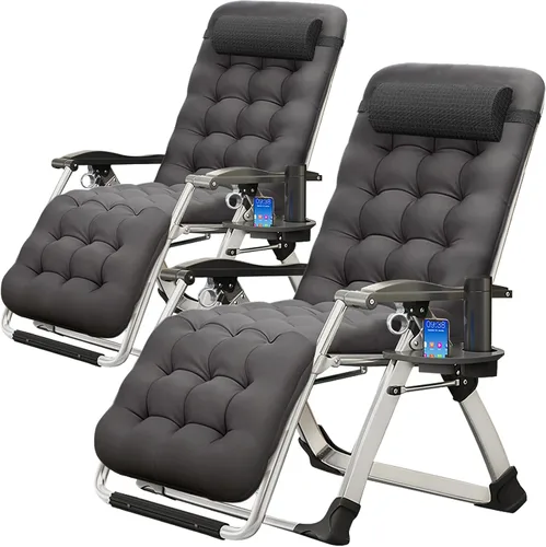 Vista 15 de MOPHOTO Silla de gravedad cero, silla de salón acolchada para exteriores con mesa lateral, silla reclinable de gravedad cero, silla reclinable