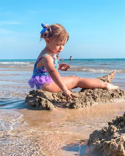 Vista 6 de swimsobo Traje de baño para niñas, de una pieza, estampado 3D con volantes de tul 3-10T