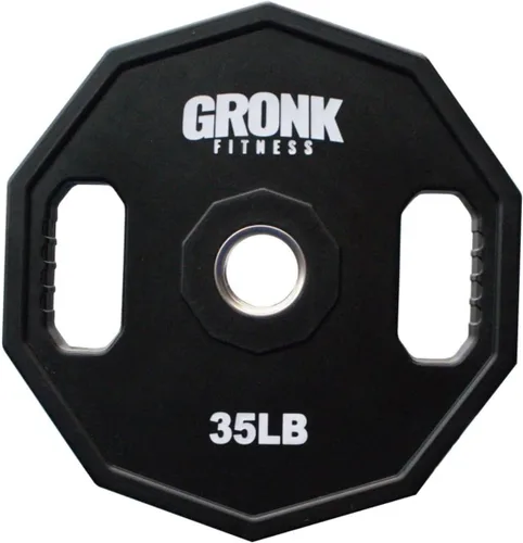 Vista 8 de Gronk Fitness Placas de pesas olímpicas de uretano de 10 lados Pesas duraderas para gimnasios domésticos y comerciales Diseño no rodante