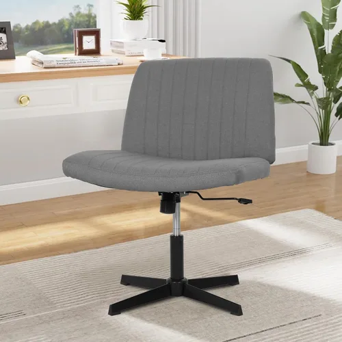 Vista 8 de Silla de patas cruzadas, silla de tocador sin brazos, cómoda silla de escritorio ancha para el hogar, tocador, dormitorio, oficina Beige