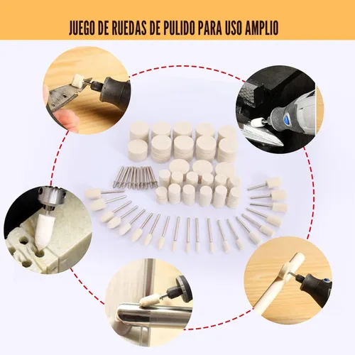 Vista 6 de 100 Ruedas de Pulido y Abrillantado para Kit de Pulido Dremel, Ruedas de Pulido para Accesorios de Herramientas Dremel, con Vástago de 1/8