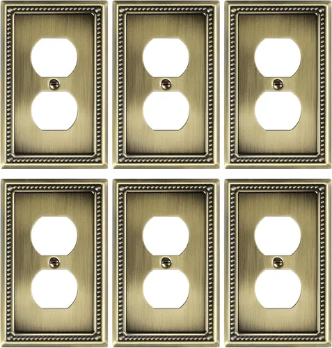 Vista 18 de Paquete de 2 Placas de Cubierta Combinadas para Interruptor de Palanca/Dúplex, Placa de Cubierta de Enchufe de Pared de Metal de Latón Antiguo