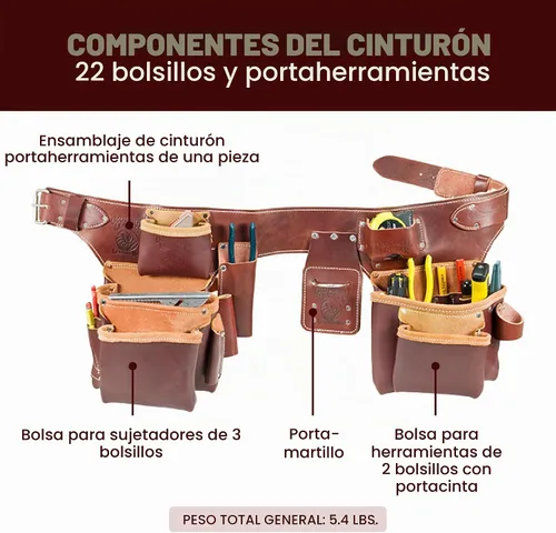 Vista 3 de Occidental Leather Pro Carpenter's - Conjunto de cinturón de herramientas de 5 bolsas, mediano, 22 bolsillos y portaherramientas, cuero de grano