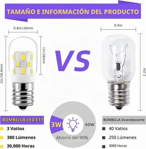 Vista 3 de AMI PARTS 8206232A Bombilla LED para Electrodomésticos Equivalente a Incandescente, Bombilla de Luz E17 para Microondas Bajo Campana Refrigeradores