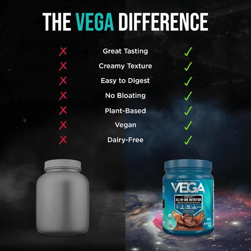Vista 12 de Vega Organic All-in-One Proteína vegana en polvo sabor chocolate 9 porciones, ingredientes de superalimento, vitaminas para apoyo inmunológico