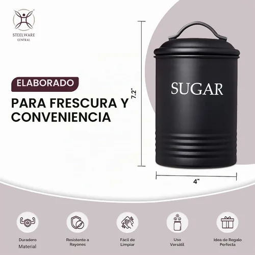 Vista 2 de Juego de 3 recipientes de cocina negros – Recipientes herméticos para almacenamiento de alimentos con tapas para azúcar, café y té, juego de tarros