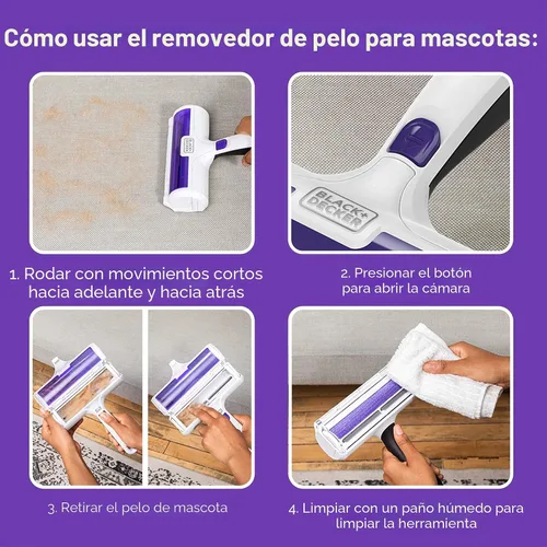 Vista 7 de BLACK+DECKER Removedor de Pelo de Mascotas, Rodillo, Elimina Fácilmente el Pelo de Perro y Gato (HMSCT0001)