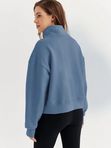 Vista 4 de EFAN Sudaderas cortas para mujer, con media cremallera, forro polar, con cremallera de un cuarto, sudaderas con capucha 2023, ropa de moda de otoño