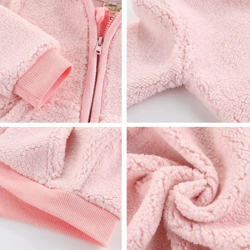 Vista 4 de Chaqueta de abrigo con capucha con forro polar para recién nacidos bebés niños y niñas diseño de dibujos animados con orejas abrigo cálido