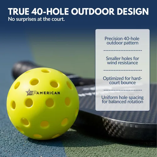 Vista 6 de EPAMERICAN Pelotas de pickleball para exteriores aprobadas por USAPA - Pelotas de pepinillo para jugar al aire libre Sin puntos muertos, rebote