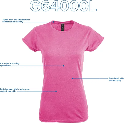 Vista 4 de Gildan Softstyle G64000l - Camiseta de algodón para mujer, paquete múltiple