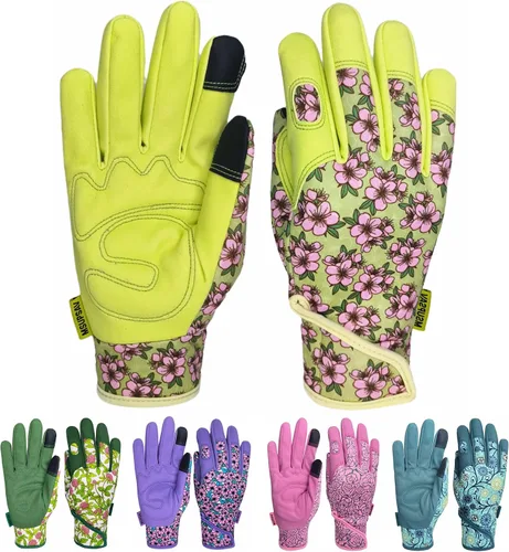 Vista 22 de Guantes de jardinería a prueba de espinas y resistentes a pinchazos con agarre, guante de jardín para mujer, regalos de cuero para trabajo