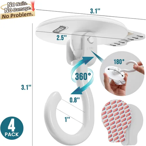 Vista 6 de TAILI Ganchos adhesivos de techo para plantas colgantes, resistentes sin taladros, ganchos de pared adhesivos extraíbles para colgar luces