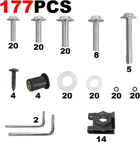 Vista 4 de Kit de pernos de carenado plateado M5 M6 para parabrisas de motocicleta, tornillos de aluminio compatibles para tornillos de carenado